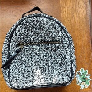 Stylish Black and White Tweed Mini Backpack